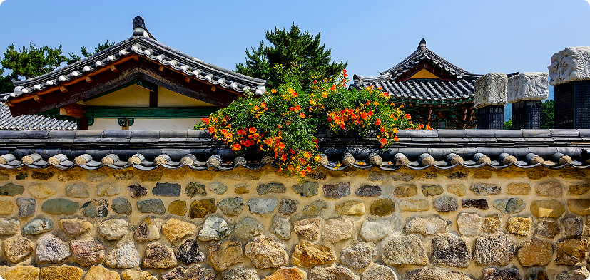 김해 돌담과 한옥 풍경